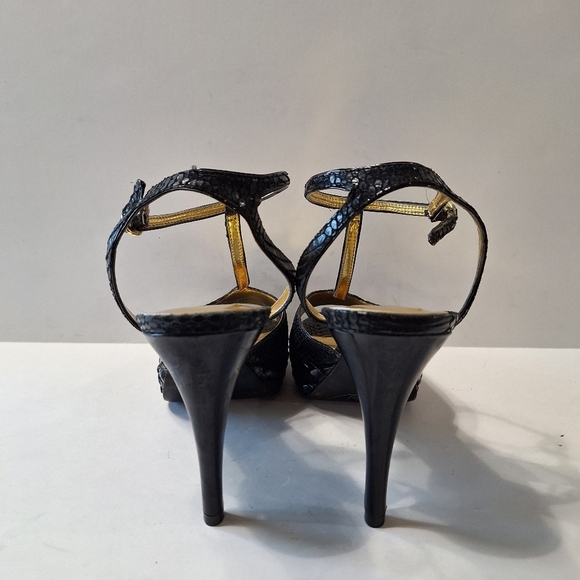 Audrey Brooke Black Yesenie Leather Snake T-Strap Platform Stiletto Heels 8.5 - Picture 5 of 13
